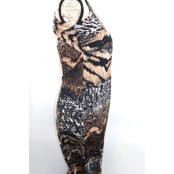 Animal Print Beaded Halter Maxi Dress Sexy Cross Back Design & Stretch Fabric - Picture 8 of 10